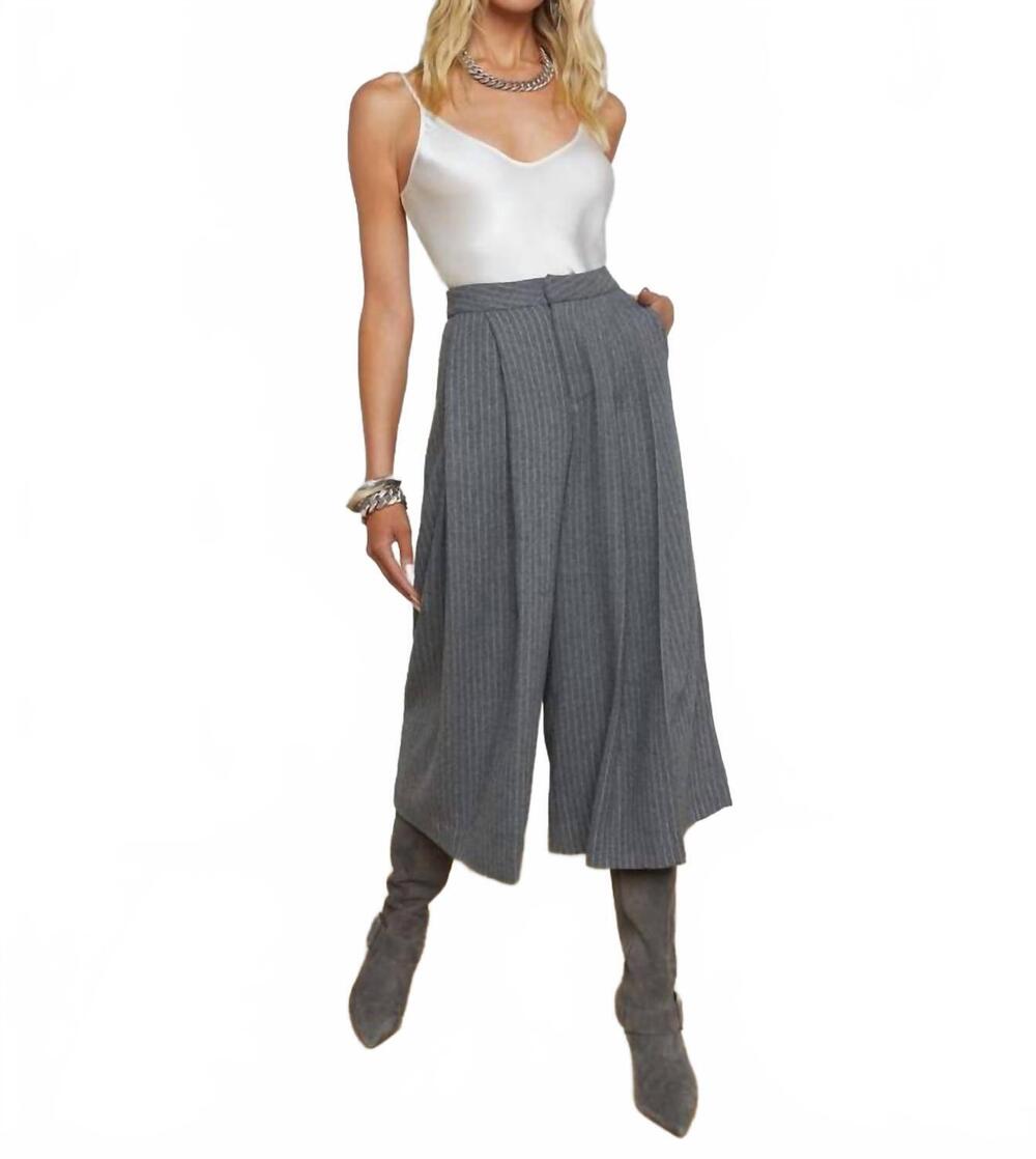 NEW L'AGENCE mahalia culotte pants in grey ivory pinstripe